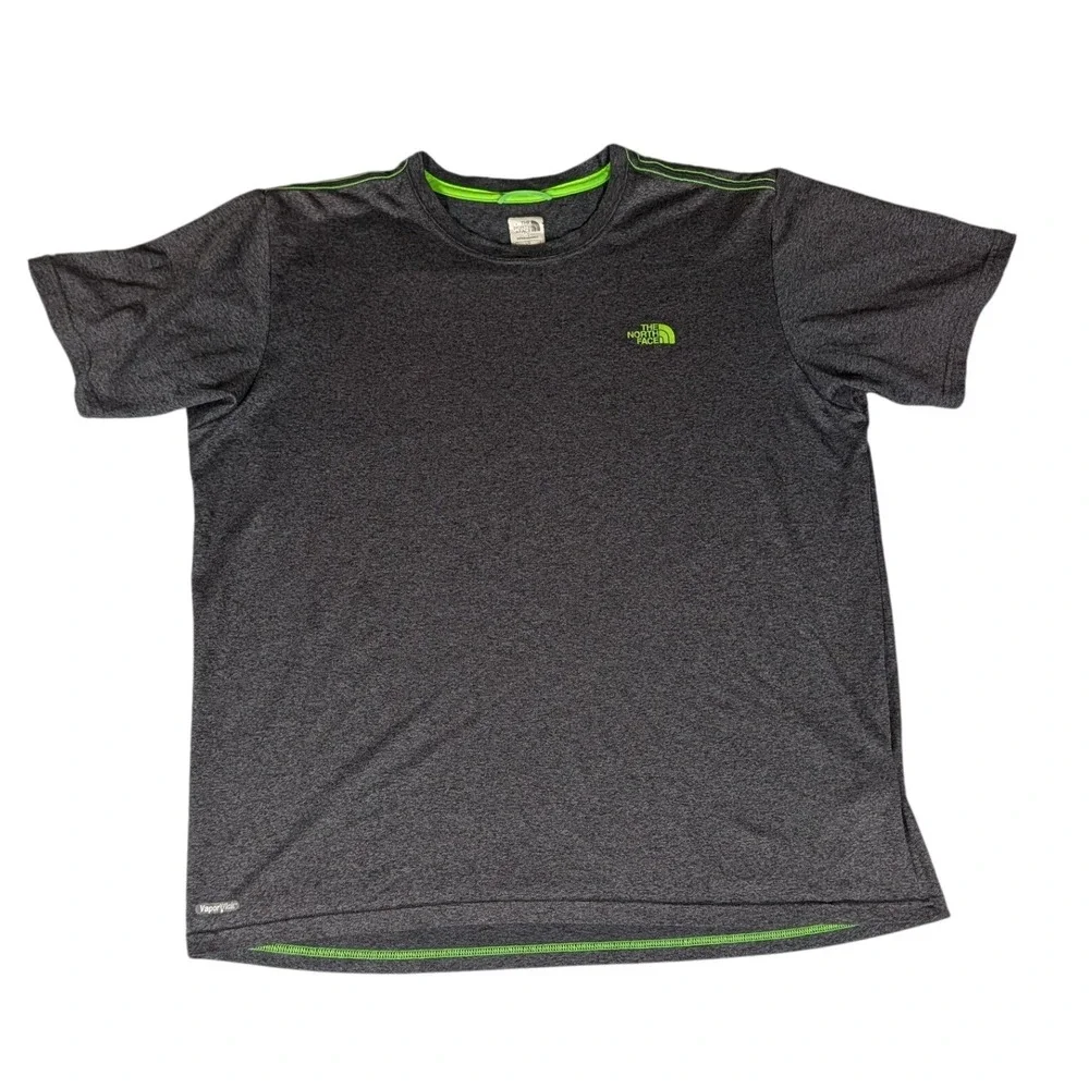 The North Face Mens VaporWick Performance T-Shirt Charcoal Neon Green Heather L